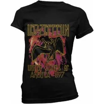 Pánské oblečení Merch Led Zeppelin: Dámské Tričko Black Flames XXL