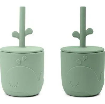 dětská jídelní sada DONE BY DEER Pekaboo set hrnečků s brčkem Wally 2 ks zelený