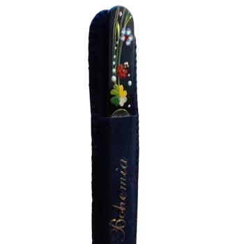 Skleněný pilníček na nehty s křišťálySwarovski Elements®, černý podklad, Beruška - 110 mm