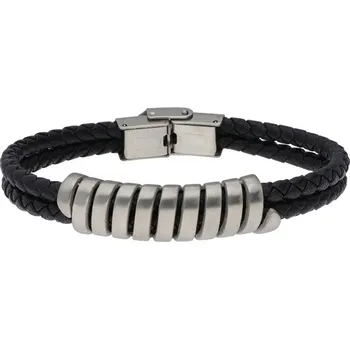 Náramek Doria Náramek černý z kůže a chirurgické oceli A092