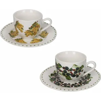 Sada dvou porcelánových šálků s podšálky na espresso 100 ml LE PRIMIZIE FRESH FRUITS BRANDANI (barva - porcelán, barevné,hrozny,borůvky)