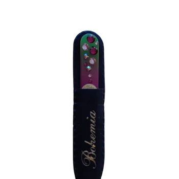 Skleněný pilníček na nehty s křišťály Swarovski Elements®, barevný podklad, Fialové kamínky - 90 mm