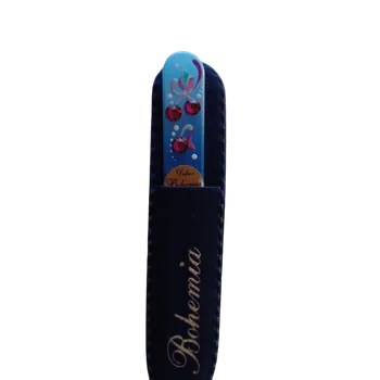 Skleněný pilníček na nehty s křišťály Swarovski Elements®, modrý podklad, Třešně - 90 mm