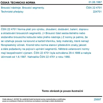 ČSN 22 4701 - Brousicí nástroje. Brousicí segmenty. Technické předpisy - Tisk