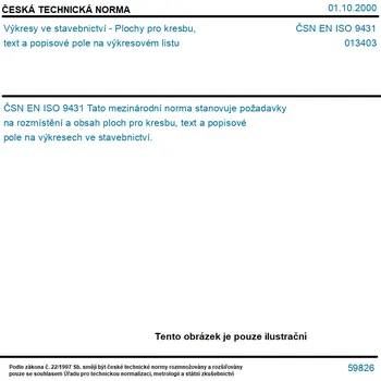 ČSN EN ISO 9431 - Výkresy ve stavebnictví - Plochy pro kresbu, text a popisové pole na výkresovém listu - Tisk