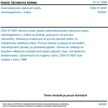 ČSN 57 0537 - Automatizované stanovení počtu mikroorganismů v mléce - Tisk