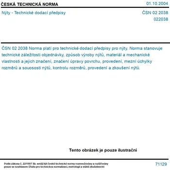 ČSN 02 2038 - Nýty - Technické dodací předpisy - Tisk
