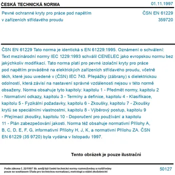 ČSN EN 61229 - Pevné ochranné kryty pro práce pod napětím v zařízeních střídavého proudu - Tisk
