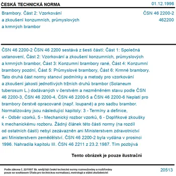 ČSN 46 2200-2 - Brambory. Část 2: Vzorkování a zkoušení konzumních, průmyslových a krmných brambor - Tisk