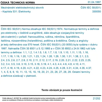 ČSN IEC 50(531) - Mezinárodní elektrotechnický slovník - Kapitola 531: Elektronky - Tisk