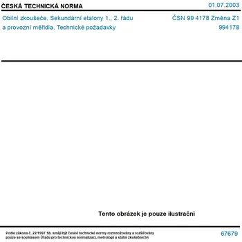 ČSN 99 4178 Změna Z1 - Obilní zkoušeče. Sekundární etalony 1., 2. řádu a provozní měřidla. Technické požadavky - Tisk
