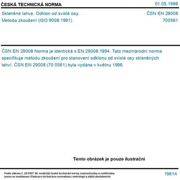 ČSN EN 29008 - Skleněné lahve. Odklon od svislé osy. Metoda zkoušení (ISO 9008:1991) - Tisk