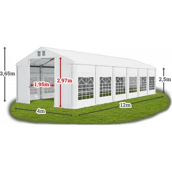 Zahradní stan Párty stan 4x12x2,5m střecha PVC 560g/m2 boky PVC 500g/m2 konstrukce ZIMA Šedá Zelená Šedá
