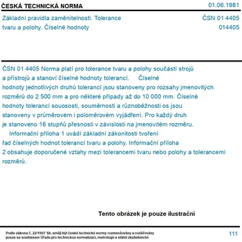 ČSN 01 4405 - Základní pravidla zaměnitelnosti. Tolerance tvaru a polohy. Číselné hodnoty - Tisk