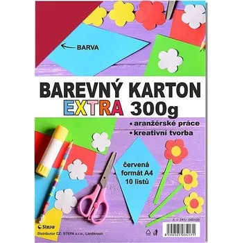 Karton Barevný karton Extra 300g A4, 10listů, červený