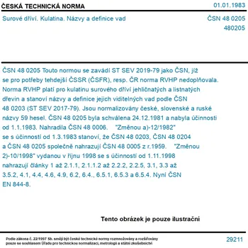 ČSN 48 0205 - Surové dříví. Kulatina. Názvy a definice vad - Tisk