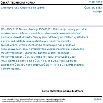 ČSN ISO 6153 - Chromové rudy. Odběr dílčích vzorků - Tisk