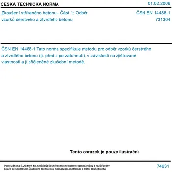 ČSN EN 14488-1 - Zkoušení stříkaného betonu - Část 1: Odběr vzorků čerstvého a ztvrdlého betonu - Tisk