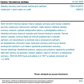 ČSN 03 8372 - Zásady ochrany proti korozi neliniových zařízení uložených v zemi nebo ve vodě - Tisk