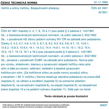 ČSN 42 1801 - Hořčík a slitiny hořčíku. Bezpečnostní předpisy - Tisk