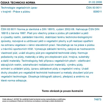 ČSN 83 9011 - Technologie vegetačních úprav v krajině - Práce s půdou - Tisk