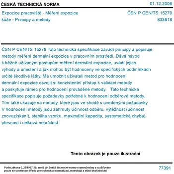 ČSN P CEN/TS 15279 - Expozice pracoviště - Měření expozice kůže - Principy a metody - Tisk