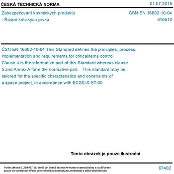 ČSN EN 16602-10-04 - Zabezpečování kosmických produktů - Řízení kritických prvků - Tisk