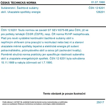 ČSN 12 6201 - Sušárenství. Šachtové sušárny obilí. Ukazatele spotřeby energie - Tisk