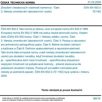 ČSN EN 932-2 - Zkoušení všeobecných vlastností kameniva - Část 2: Metody zmenšování laboratorních vzorků - Tisk