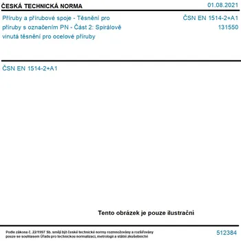ČSN EN 1514-2+A1 - Příruby a přírubové spoje - Těsnění pro příruby s označením PN - Část 2: Spirálově vinutá těsnění pro ocelové příruby - Tisk