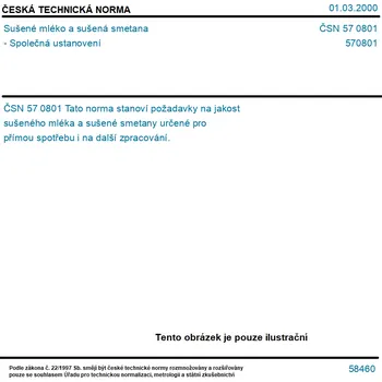ČSN 57 0801 - Sušené mléko a sušená smetana - Společná ustanovení - Tisk