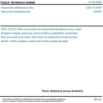 ČSN 72 5191 - Keramické obkladové prvky - Stanovení protiskluznosti - Tisk