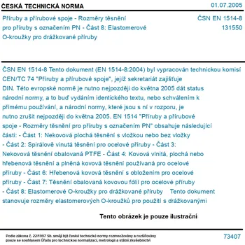 ČSN EN 1514-8 - Příruby a přírubové spoje - Rozměry těsnění pro příruby s označením PN - Část 8: Elastomerové O-kroužky pro drážkované příruby - Tisk
