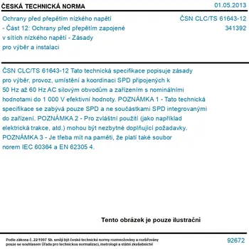 ČSN CLC/TS 61643-12 - Ochrany před přepětím nízkého napětí - Část 12: Ochrany před přepětím zapojené v sítích nízkého napětí - Zásady pro výběr a instalaci - Tisk