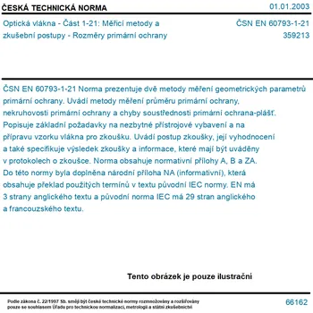 ČSN EN 60793-1-21 - Optická vlákna - Část 1-21: Měřicí metody a zkušební postupy - Rozměry primární ochrany - Tisk