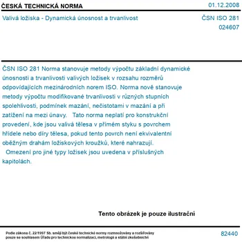 ČSN ISO 281 - Valivá ložiska - Dynamická únosnost a trvanlivost - Tisk