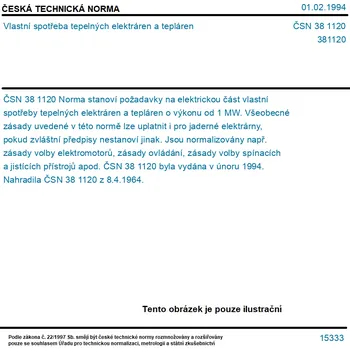 ČSN 38 1120 - Vlastní spotřeba tepelných elektráren a tepláren - Tisk