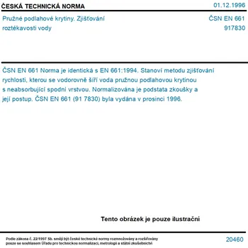 ČSN EN 661 - Pružné podlahové krytiny. Zjišťování roztékavosti vody - Tisk