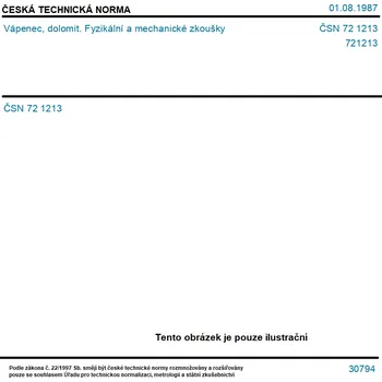 ČSN 72 1213 - Vápenec, dolomit. Fyzikální a mechanické zkoušky - Tisk