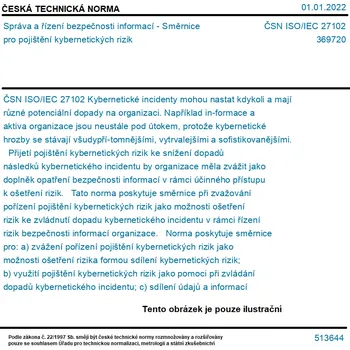ČSN ISO/IEC 27102 - Správa a řízení bezpečnosti informací - Směrnice pro pojištění kybernetických rizik - Tisk