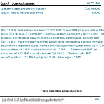 ČSN 10 9002 - Jednotný systém pneumatiky. Stlačený vzduch. Metódy merania znečistenia - Tisk