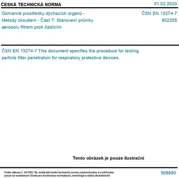 ČSN EN 13274-7 - Ochranné prostředky dýchacích orgánů - Metody zkoušení - Část 7: Stanovení průniku aerosolu filtrem proti částicím - Tisk