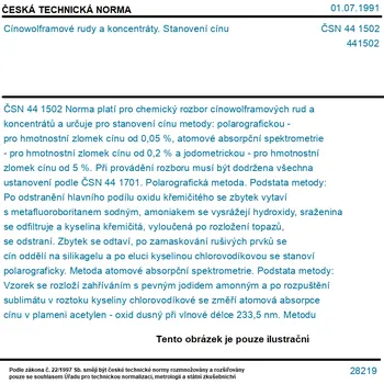 ČSN 44 1502 - Cínowolframové rudy a koncentráty. Stanovení cínu - Tisk