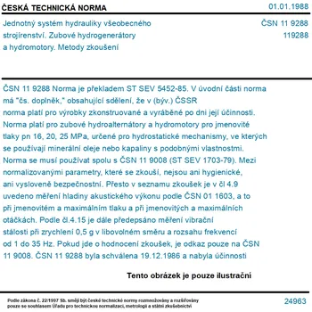 ČSN 11 9288 - Jednotný systém hydrauliky všeobecného strojírenství. Zubové hydrogenerátory a hydromotory. Metody zkoušení - Tisk