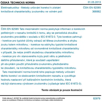 ČSN EN 62585 - Elektroakustika - Metody určování korekcí k získání kmitočtové charakteristiky zvukoměru ve volném poli - Tisk