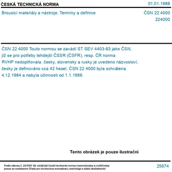 ČSN 22 4000 - Brousicí materiály a nástroje. Termíny a definice - Tisk