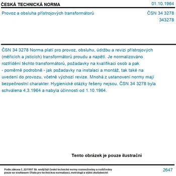 ČSN 34 3278 - Provoz a obsluha přístrojových transformátorů - Tisk