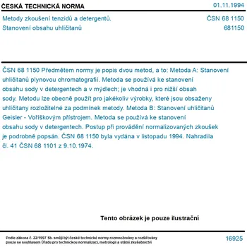ČSN 68 1150 - Metody zkoušení tenzidů a detergentů. Stanovení obsahu uhličitanů - Tisk
