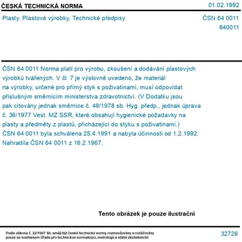 ČSN 64 0011 - Plasty. Plastové výrobky. Technické předpisy - Tisk