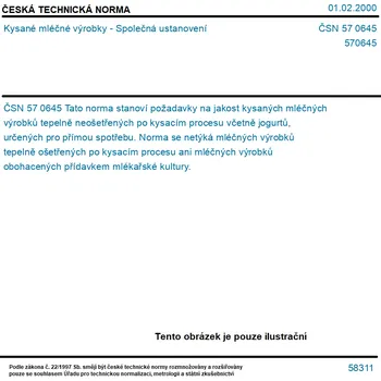 ČSN 57 0645 - Kysané mléčné výrobky - Společná ustanovení - Tisk